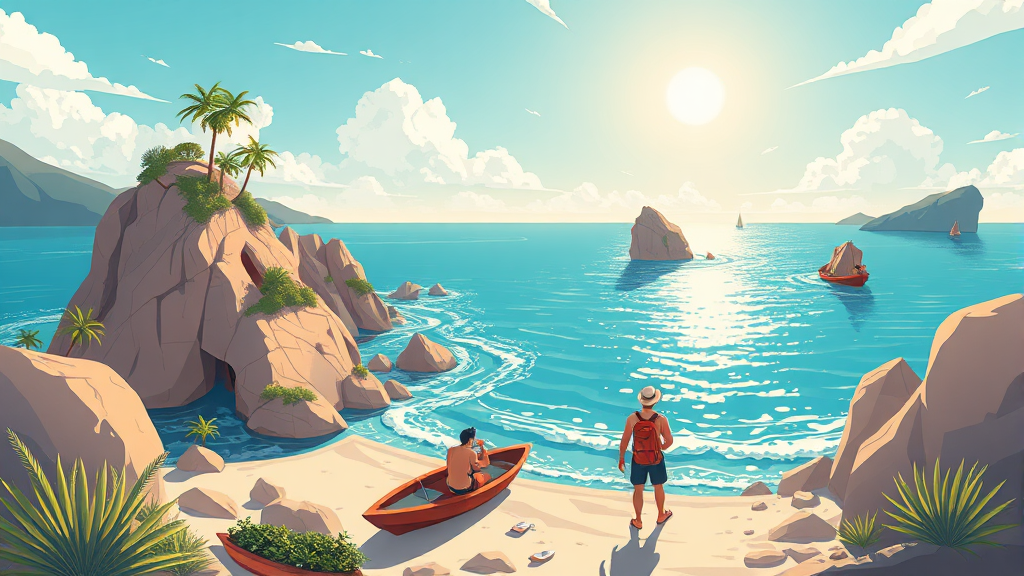 무녀도 여행 꿀팁: 주차, 편의시설, 정보 (illustration 스타일)