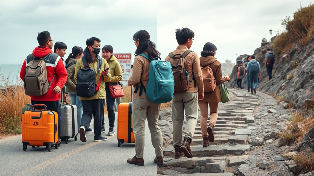 패키지 vs 자유여행 비교 (realistic 스타일)