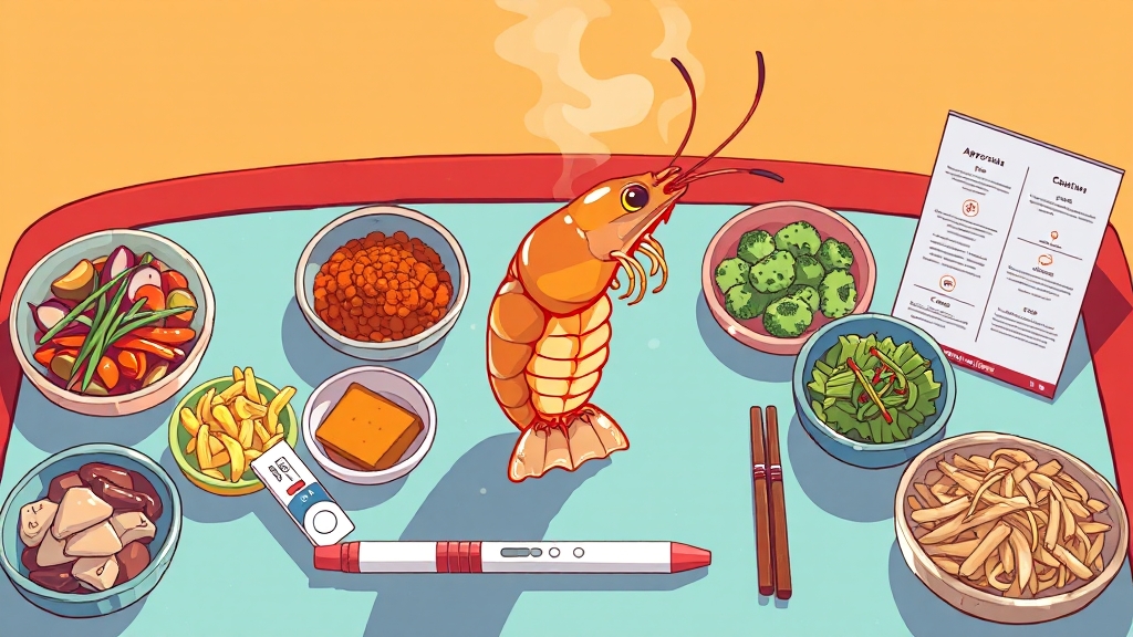 새우 섭취 시 주의사항 (cartoon 스타일)
