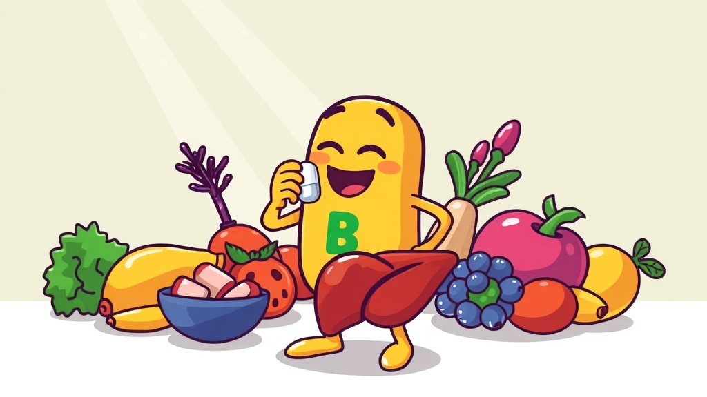비타민 B와 함께 섭취하면 좋은 영양소 (cartoon 스타일)