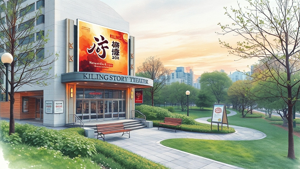 지인시어터 위치 및 교통 (watercolor 스타일)