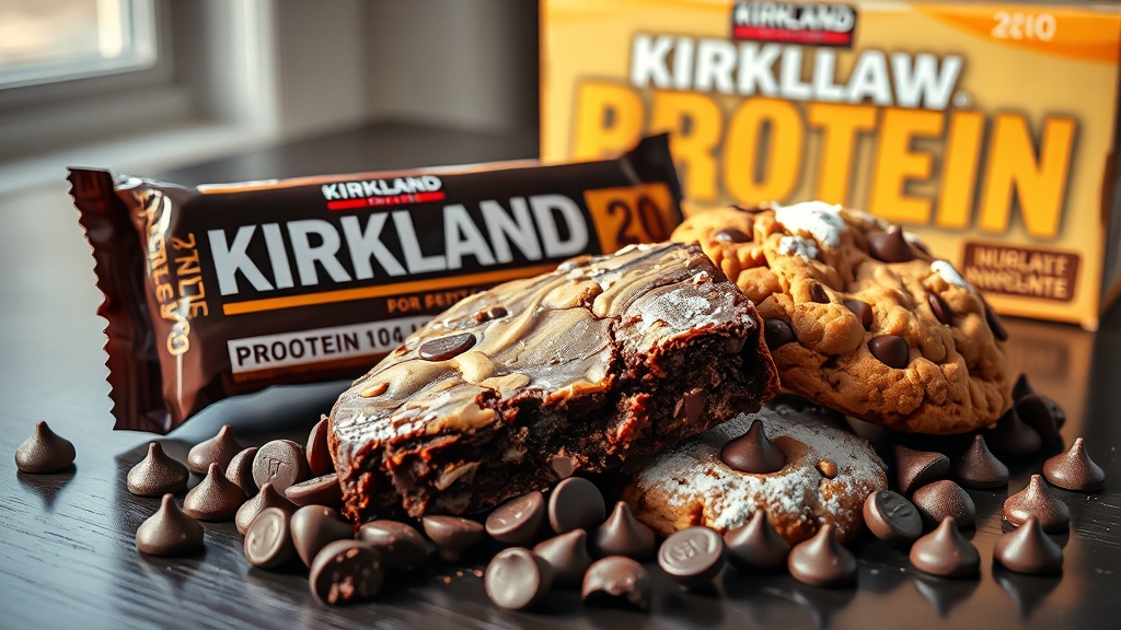 커클랜드 프로틴바 맛 종류 및 특징 (realistic 스타일)