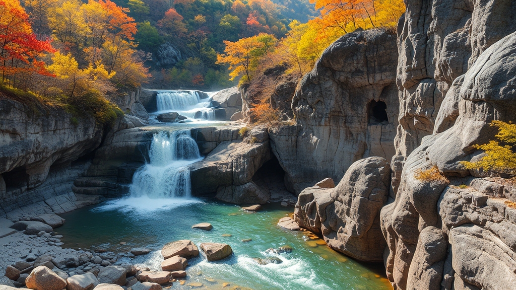 용추폭포와 용추협곡 (realistic 스타일)