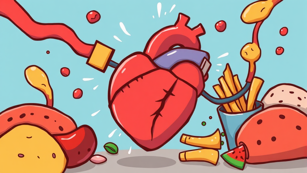 심장 건강을 위협하는 식습관 (cartoon 스타일)