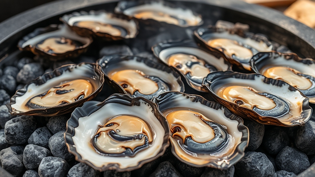 천북굴 특징과 효능 (realistic 스타일)