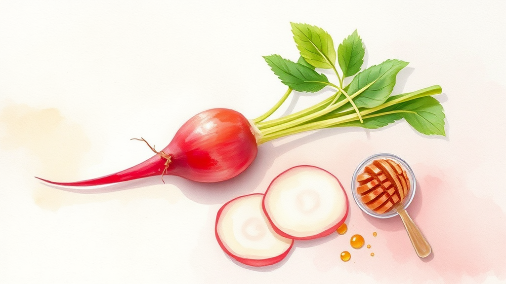 무: 기관지 염증 완화 특효 (watercolor 스타일)