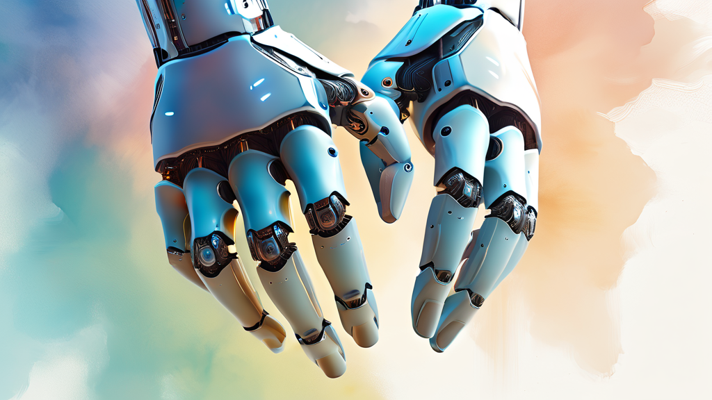 테솔로의 혁신: 정밀한 로봇 핸드로 글로벌 시장을 공략하다 (watercolor 스타일)