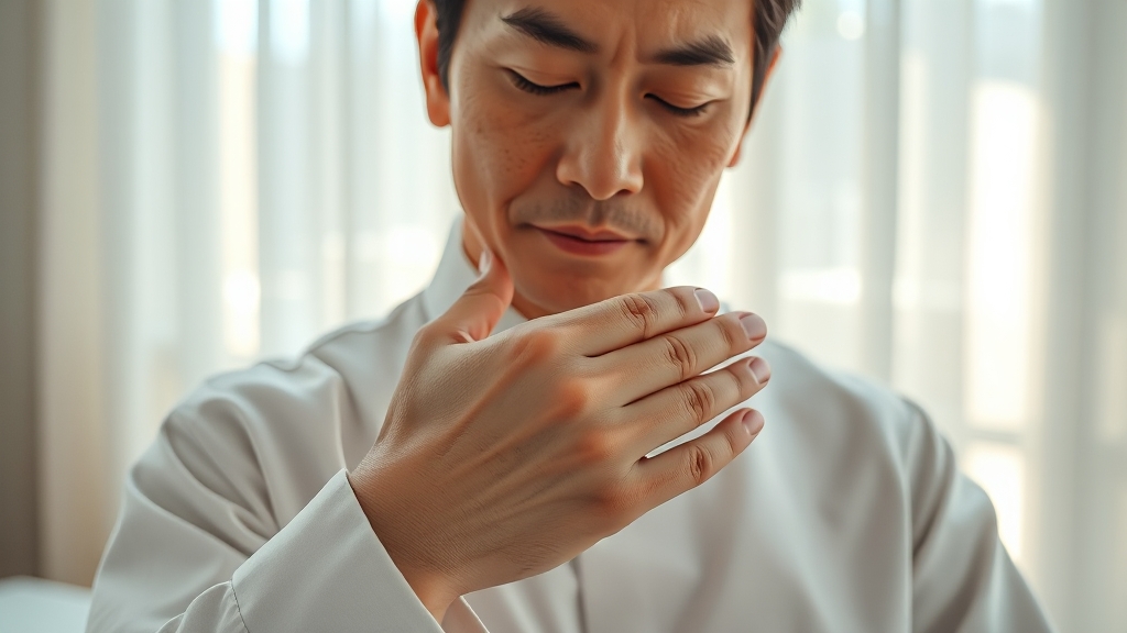 혈자리 지압으로 완화하는 급체 (realistic 스타일)