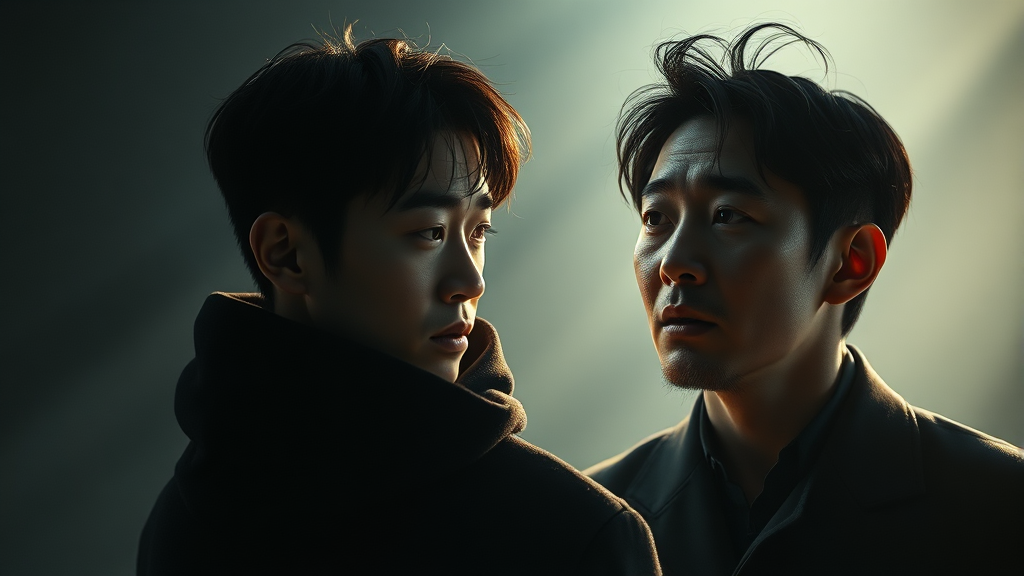 이명로와 김도기의 관계 분석: 심리전과 갈등 (realistic 스타일)