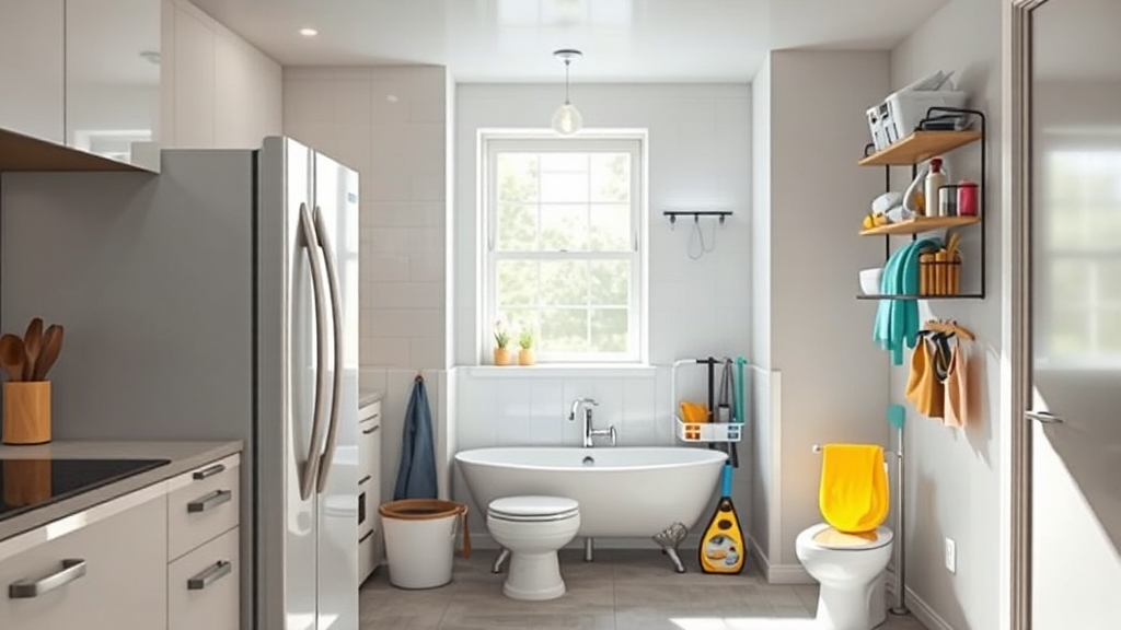 공간별 짐 정리 및 청소 방법 (realistic 스타일)