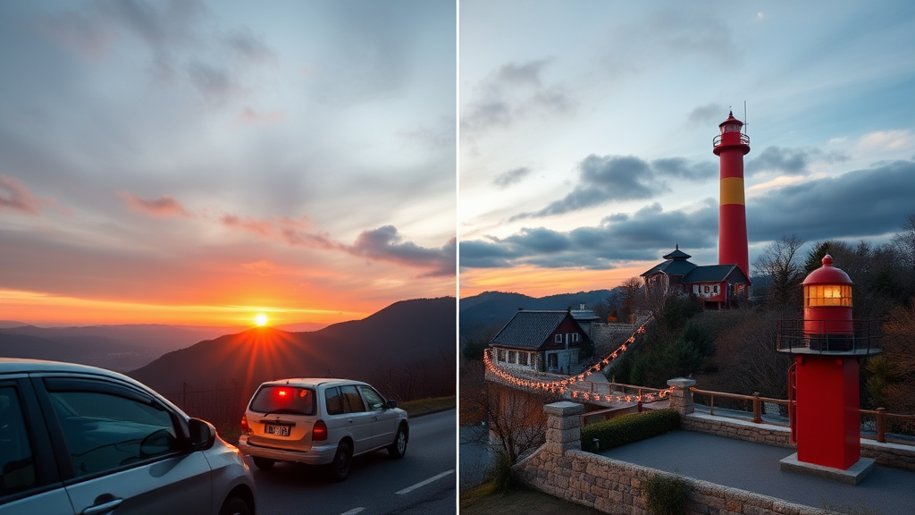 명소별 특징 비교 (realistic 스타일)