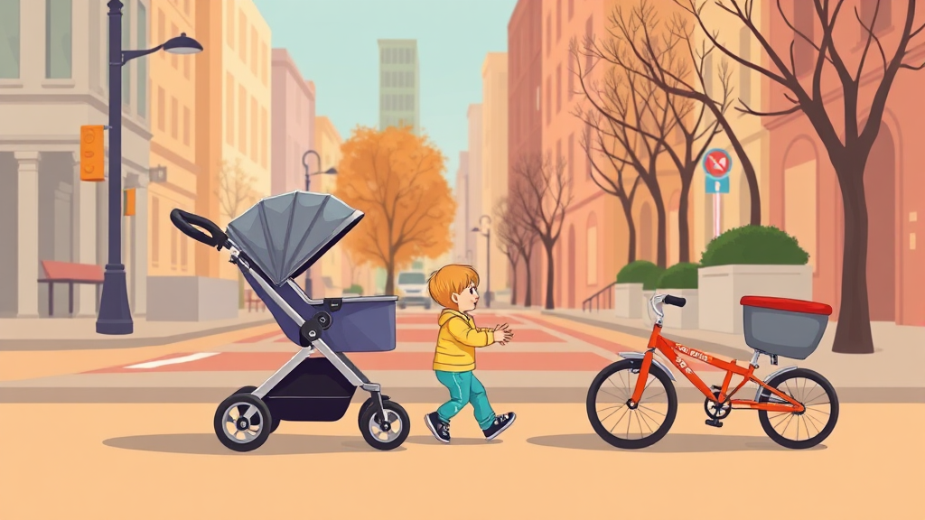 유모차 vs 트라이크 장단점 비교 (illustration 스타일)