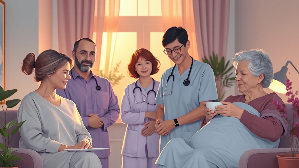 췌장암 환자를 위한 통증 관리와 영양 (illustration 스타일)