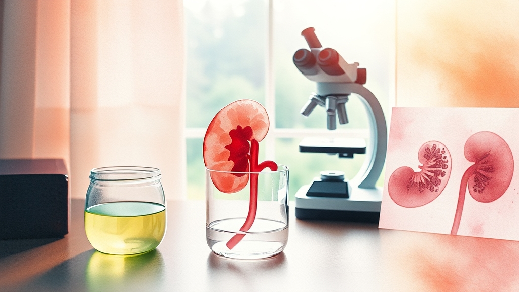 신장병 진단 검사 방법 (watercolor 스타일)