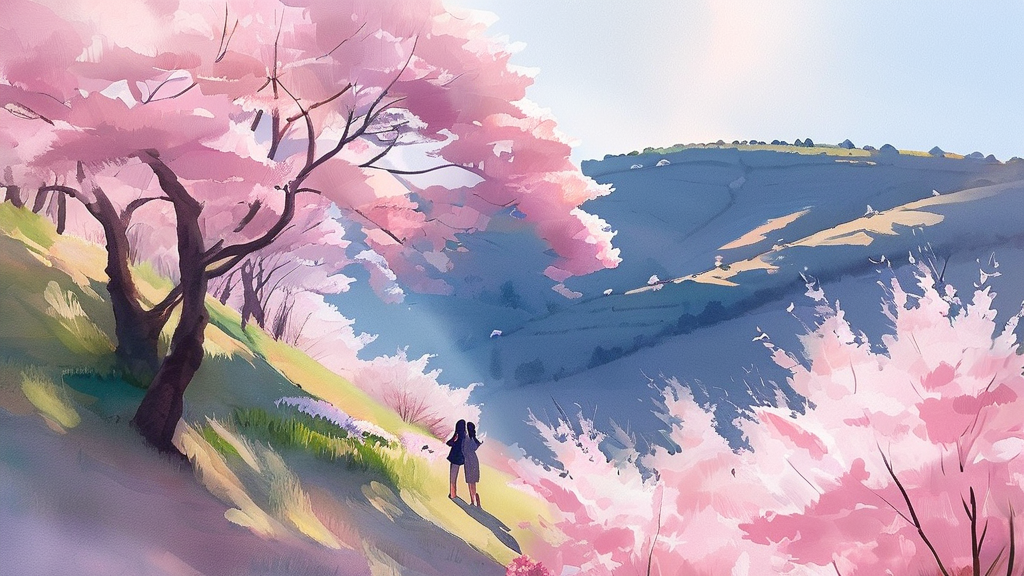 진달래 만개 시기 예측 및 최적 방문 타이밍 (watercolor 스타일)