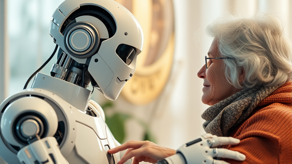 돌봄로봇 도입의 사회적, 경제적 효과 (realistic 스타일)