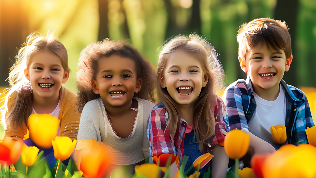 봄 시즌 유아동복 트렌드와 에뜨와 (realistic 스타일)