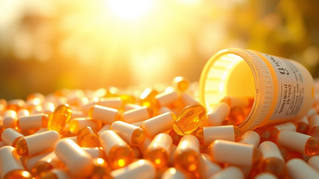 비타민D 섭취 시 주의사항 (realistic 스타일)