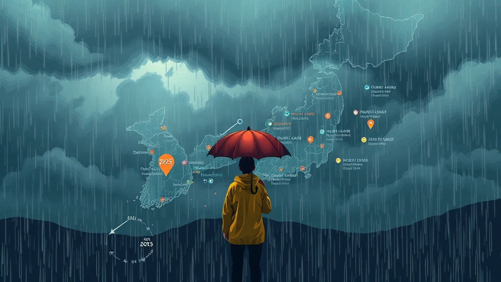 지역별 장마 시기 및 강수량 (illustration 스타일)