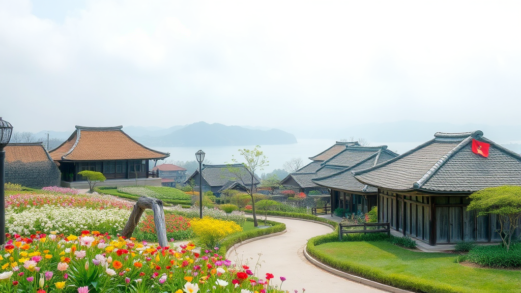 순천: 국가정원의 화려한 봄꽃과 낙안읍성의 고즈넉함 (watercolor 스타일)