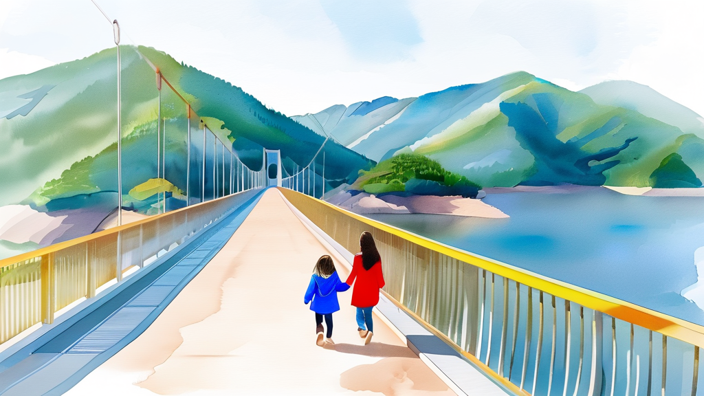 보현산댐 출렁다리 여행 꿀팁 및 안전 수칙 (watercolor 스타일)