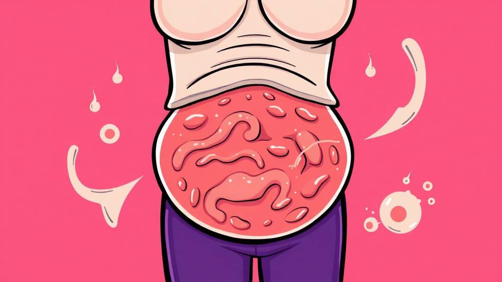 가스, 변비, 스트레스: 복부 팽만의 주요 원인 (cartoon 스타일)