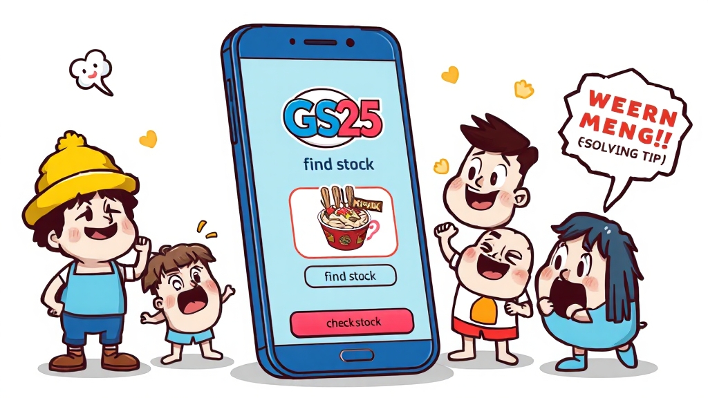 우리동네 GS25 앱 활용 절차 (cartoon 스타일)
