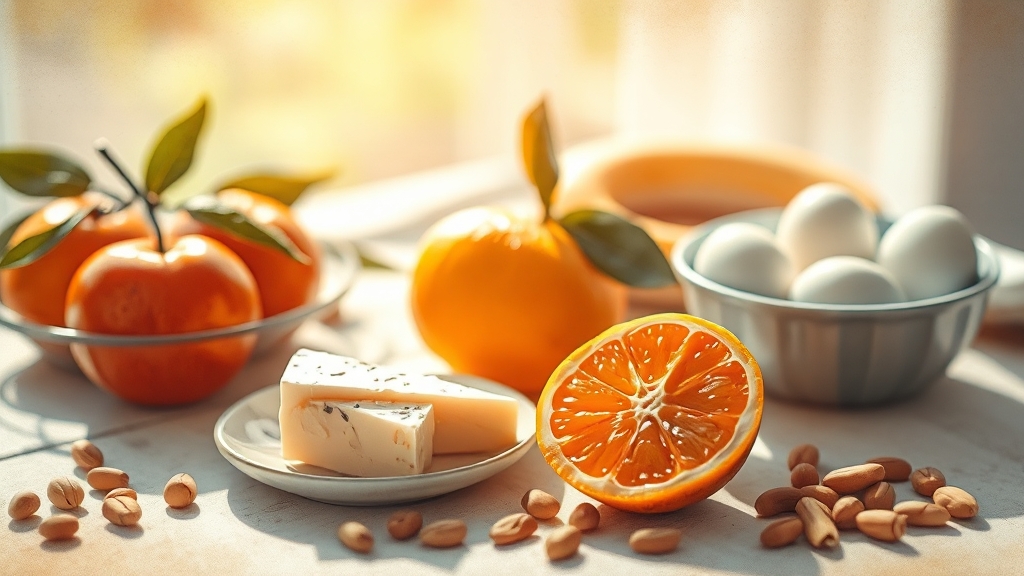 귤과 함께 먹으면 좋은 음식 (watercolor 스타일)