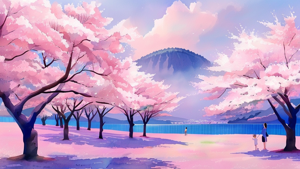 2026년 벚꽃 개화 시기 및 명소 (watercolor 스타일)