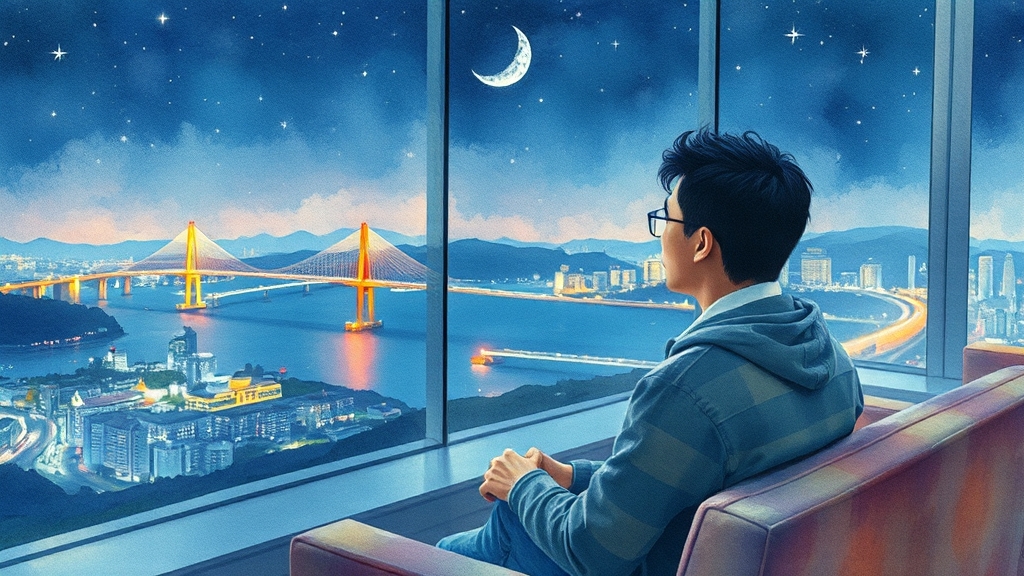 울산대교 전망대: 황홀한 야경 감상 (watercolor 스타일)