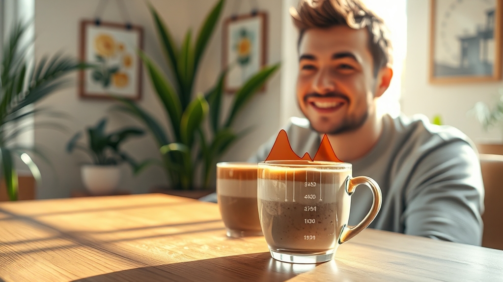 카페라떼, 적당량 섭취가 중요! (realistic 스타일)