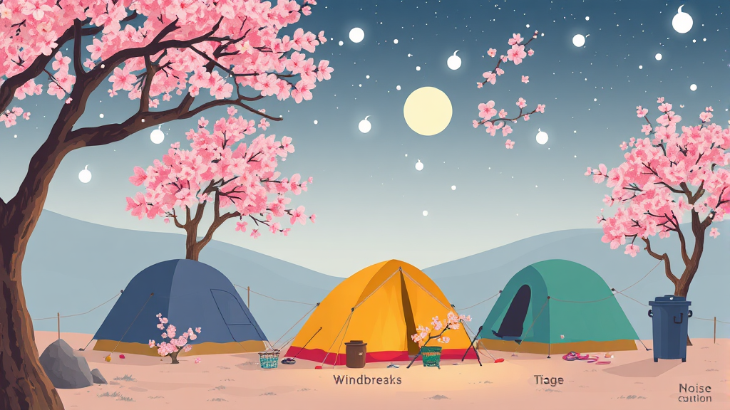 벚꽃 캠핑 시 유의사항 및 안전 수칙 (illustration 스타일)