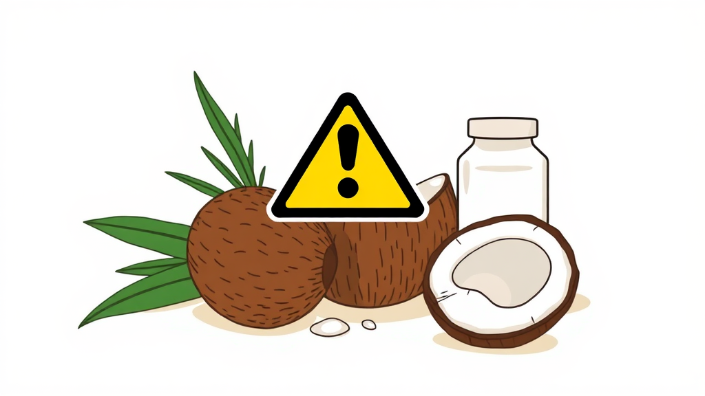 코코넛 오일 다이어트 시 주의사항 및 부작용 (illustration 스타일)