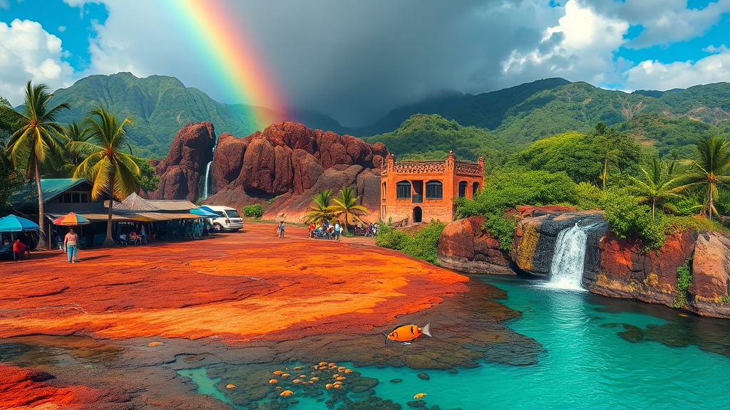 모리셔스 필수 방문 명소 (realistic 스타일)