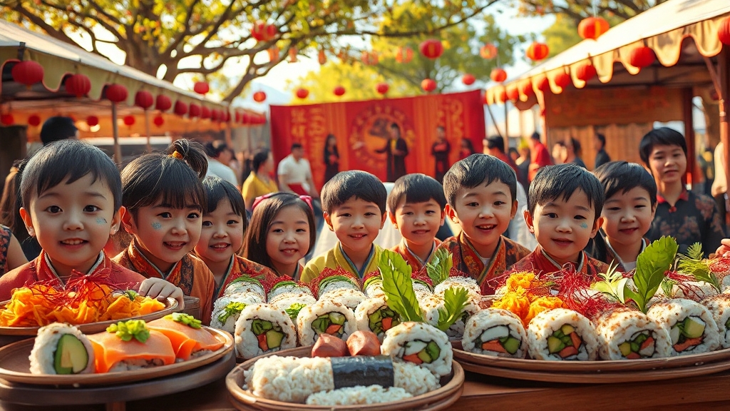 다채로운 김밥의 향연: 즐길 거리 가득! (realistic 스타일)
