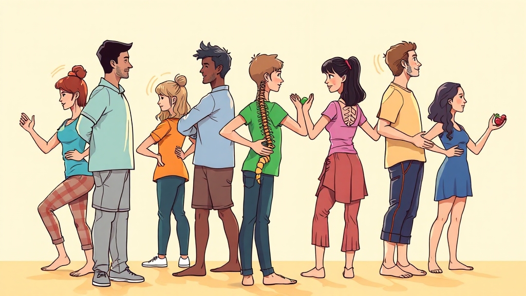 등 통증 예방 습관 (cartoon 스타일)