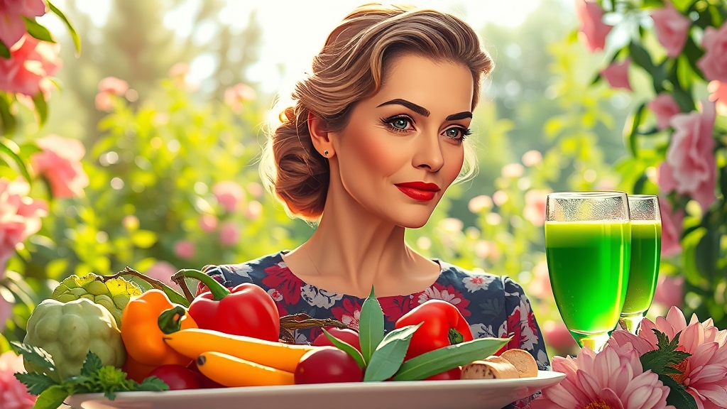 50대 여성을 위한 갱년기 증상 완화 최적의 식품과 영양제 가이드 (25년 최신) 3 갱년기 완화, 식단이 중요해요! (illustration 스타일)