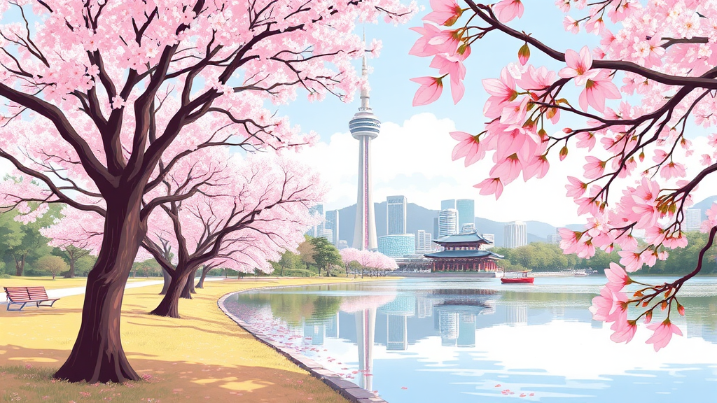 서울 벚꽃 명소 TOP 3 (illustration 스타일)