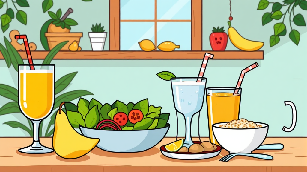 배즙 활용 건강 레시피 (cartoon 스타일)