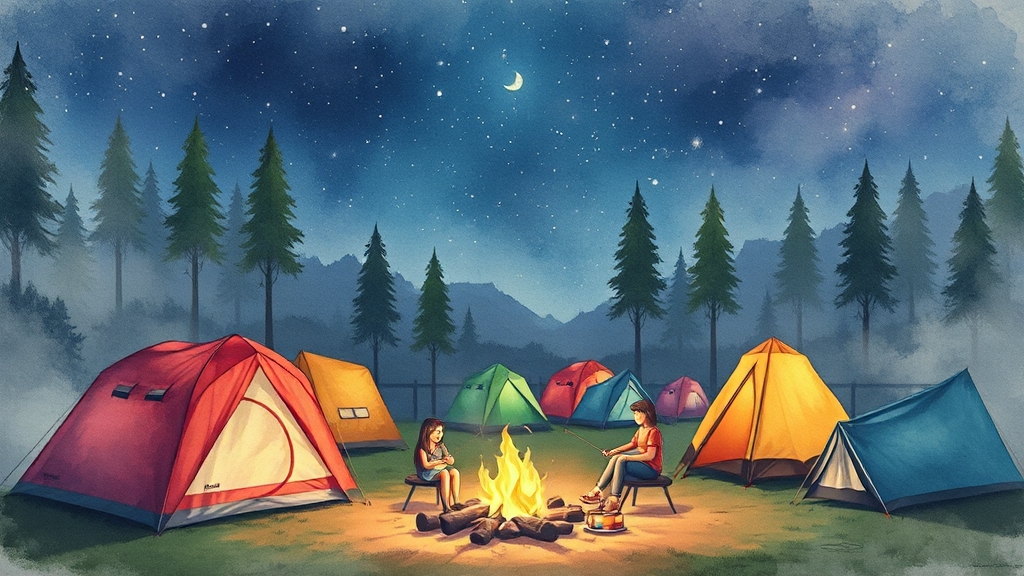 캠핑장 사이트: 종류별 특징 비교 (watercolor 스타일)