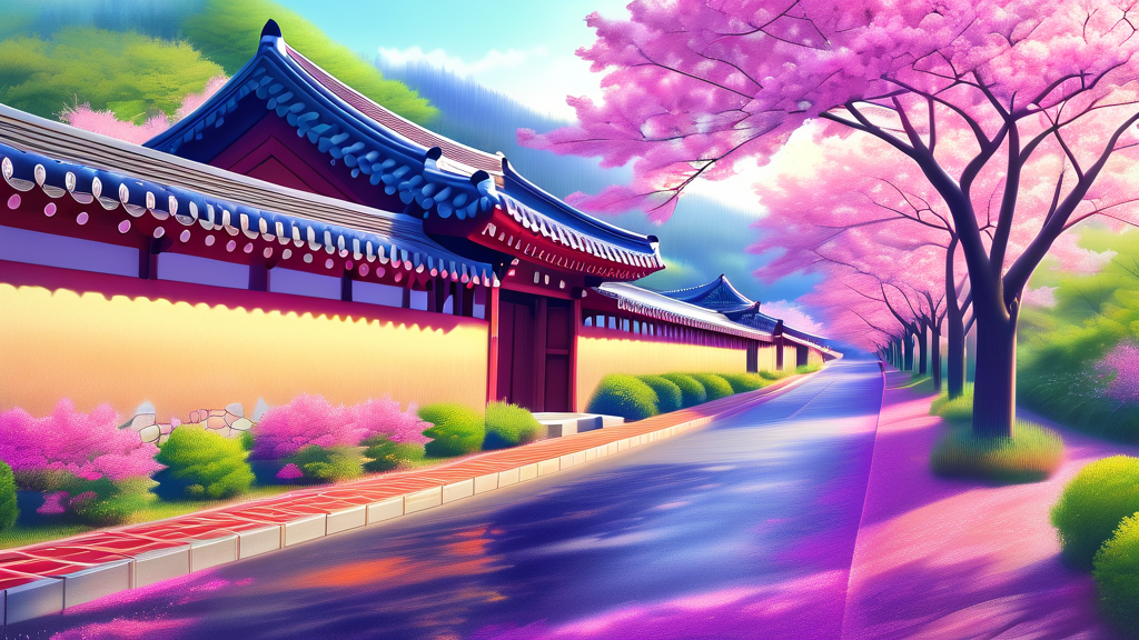 면천 레트로 거리: 벚꽃과 함께하는 시간 여행 (realistic 스타일)