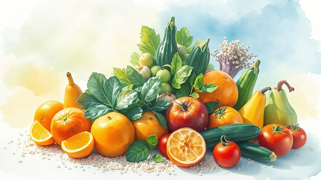 변비에 좋은 식품 & 영양소 (watercolor 스타일)