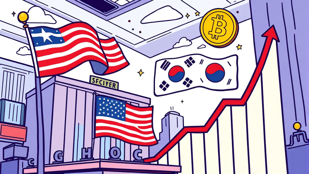 미국발 훈풍, 국내 경제에 긍정적 영향 (cartoon 스타일)