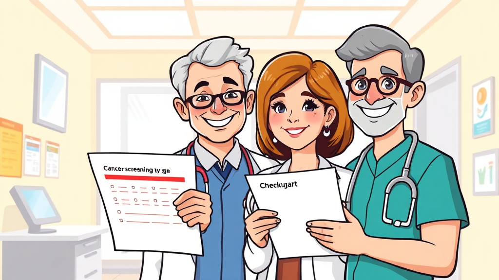 연령별/성별별 암 검진 (cartoon 스타일)