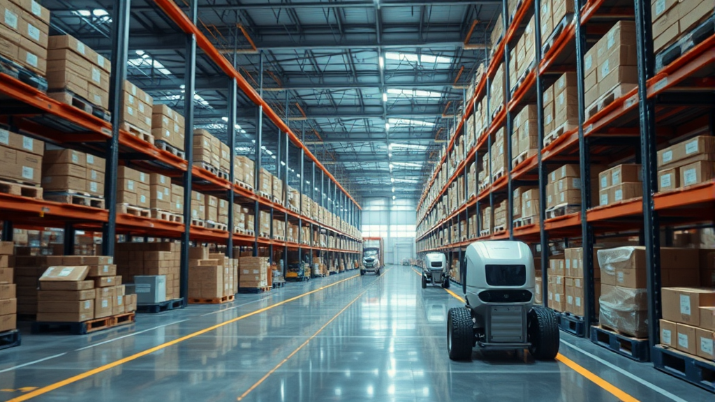 자율 물류 시스템 구축과 디지털 트윈의 역할 (realistic 스타일)