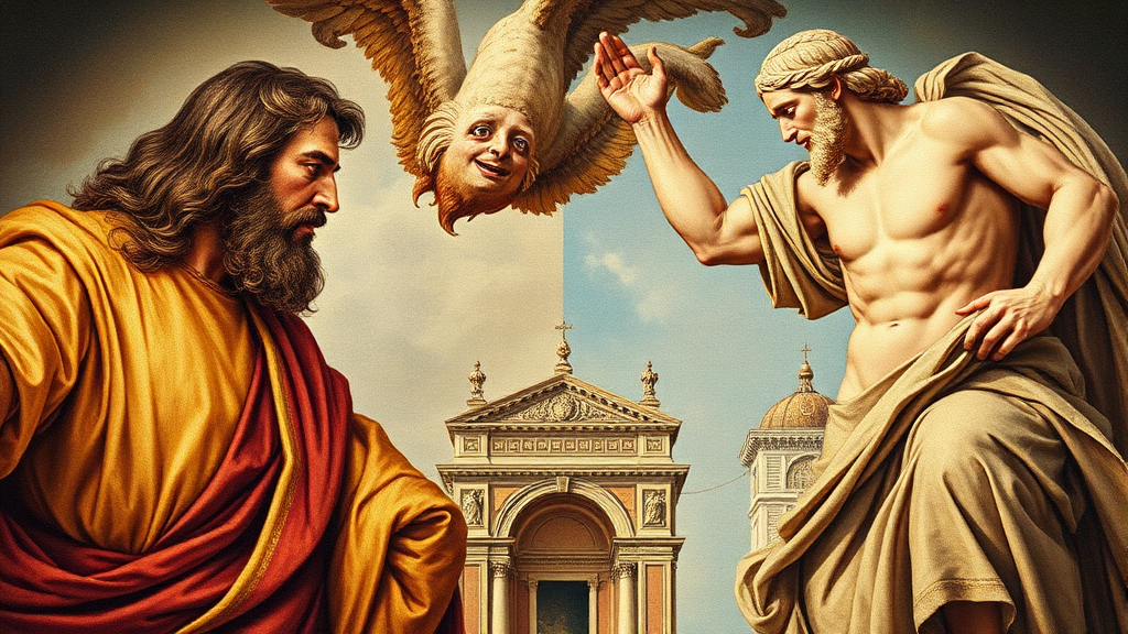 다 빈치 vs 미켈란젤로 (realistic 스타일)