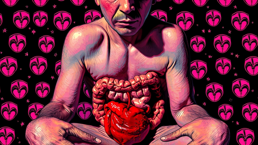 주요 증상: 설사, 복통, 그리고 피로감 (popart 스타일)