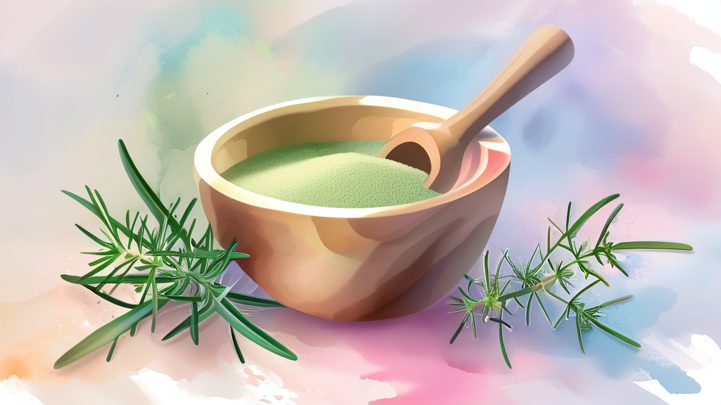 여섯째, 쑥은 강력한 항산화 작용으로 노화 방지에도 도움을 줄 수 있어요 (watercolor 스타일)