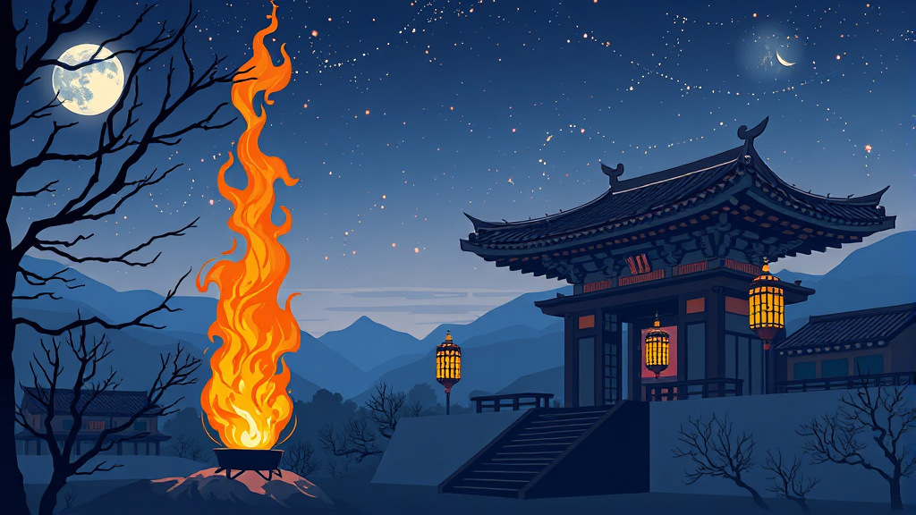 조선 시대부터 이어진 전통, 함안 낙화놀이의 역사와 의미 (illustration 스타일)