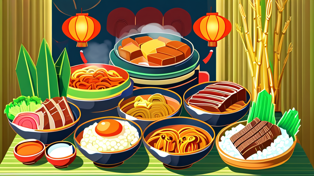 미식 탐방: 축제에서 맛봐야 할 담양의 먹거리 (cartoon 스타일)